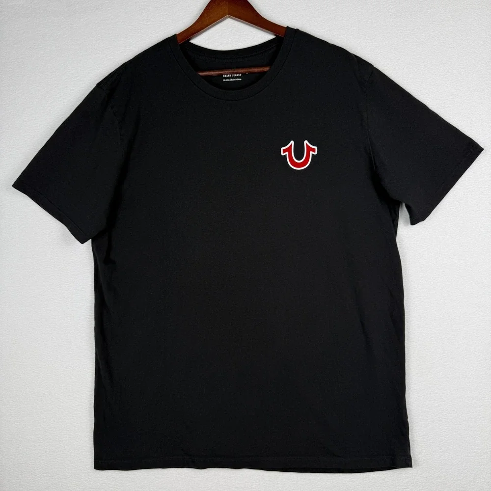 True Religion Buddha Logo Crew Neck Tee Mens 2XL Black Short Sleeve Shirt